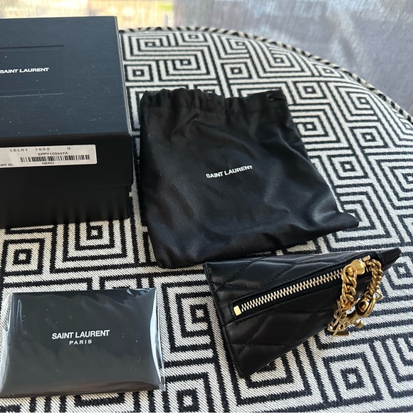 Saint Laurent Black Triangle Quilted Pouch Keychain - Picture 2 of 7